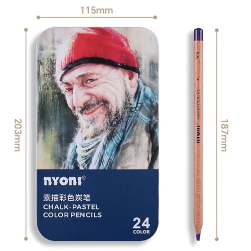 Artist Soft Pastel Chalk Pencils - 24 Color Set for Portrait & Figure Drawing Premium Blendable Pastels for Mixed Media Art,Layering Techniques & Traditional,Pastel Painting,Lightfast Pigments