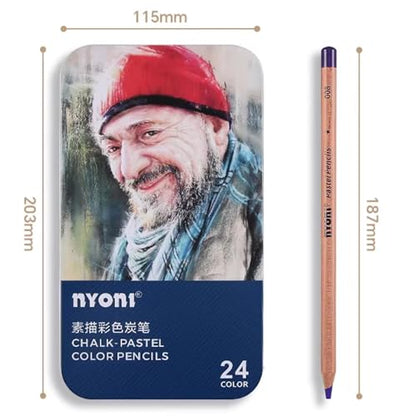 Artist Soft Pastel Chalk Pencils - 24 Color Set for Portrait & Figure Drawing Premium Blendable Pastels for Mixed Media Art,Layering Techniques & Traditional,Pastel Painting,Lightfast Pigments