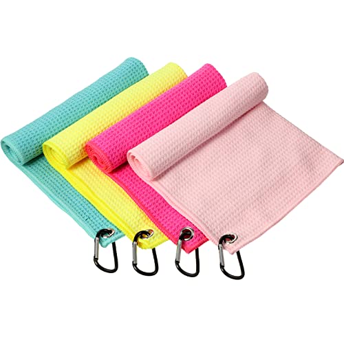 Remagr 4 Pack Golf Towel Microfiber - color: Light Blue, Yellow, Rose, Light Pink