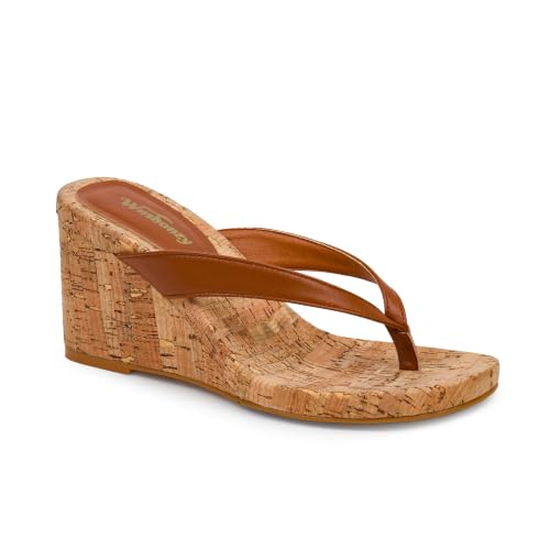 Wnshonzy Womens Wedge Heels Sandals Platform Thong Flip-Flop Casual Slip on Platform Slide Beach Dressy Summer Fashion Comfortable Retro Trendy Chic - color: Cork, size: 9.5