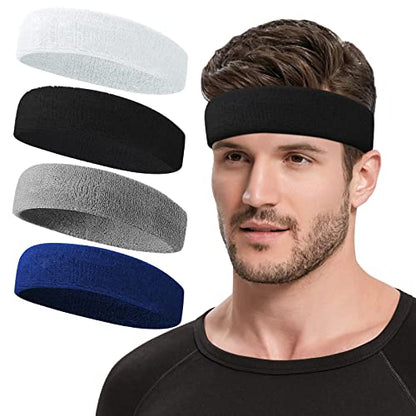Sweatbands Sports Headband for Men & Women, Moisture Wicking Hairband Athletic Towel Headbands Cotton Head Sweat Bands for Running, Cycling, Yoga, Spa - color: B-mix 4 pcs