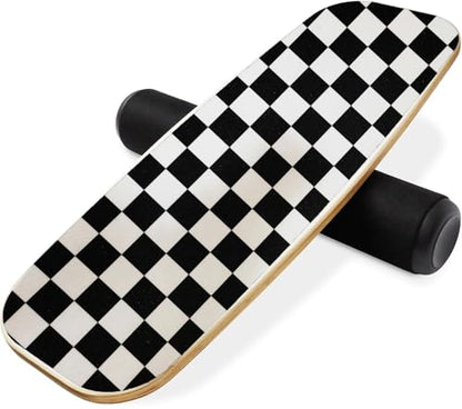 Balance Board Surf Trainer with Adjustable Stoppers - 2 Different Distance Options Balance Board for Surfing, Snowboarding, Skiing, Skateboarding, 300lbs Capacity - color: check
