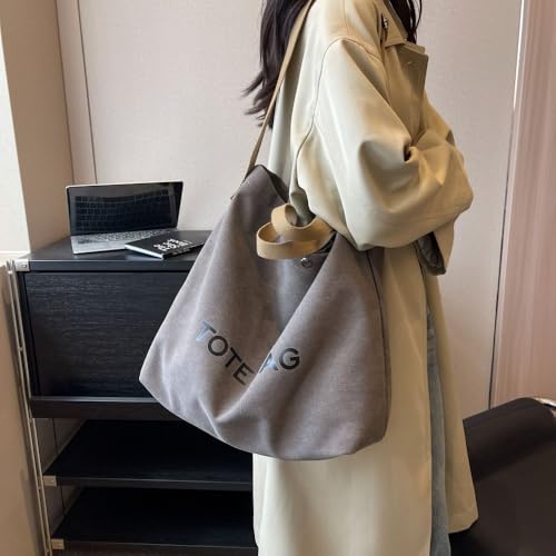 Canvas Retro Tote Bag - Large Capacity Commuter Handbag and Shoulder Bag - color: Gray