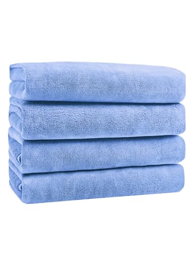 GraceAier Microfiber Bath Towels 4 Pack, 28x56 Inch Coral Velvet Quick Dry Towel Set, Highly Absorbent, Ultra Soft & Lint-Free for Bathroom, Gym, Travel and Swim - color: Microfiber-light Blue