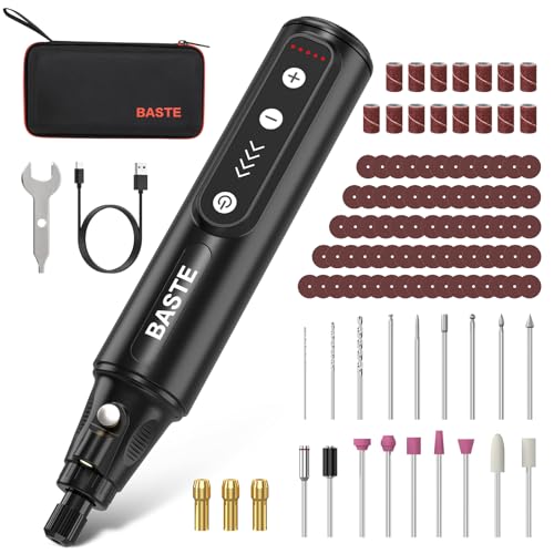 Baste Mini Cordless Rotary Tool Kit - 5 Speed 18000RPM, 109 Accessories 2000mAh Type-C Charging Power Rotary Tool for 3D Printing, DIY Crafts, Sanding, Polishing, Drilling, Etching, Engraving (Black) - color: Black
