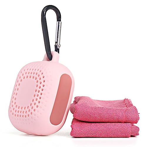AKOAK Outdoor Travel Quick Drying 40CM Towel with Portable Creative Silicone Box, Microfiber Cold Sports Quick Drying Towel, Gym, Beach, Yoga, Sports Travel (Pink) - color: Pink