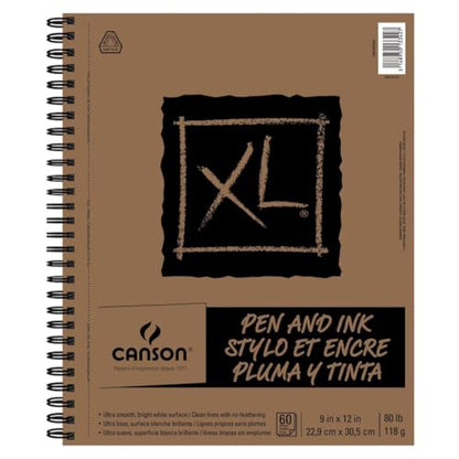 Canson XL Series Pen & Ink Pad, 9" x 12", White, 80 lb. (118gsm), 60 Sheets/Pad, Case of 3, 180 Sheets Total - size: 9x12 (3-Pack)