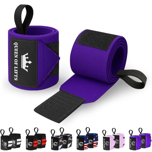 TECEUM Elastic Cotton Weightlifting Wrist Wraps with Thumb Loops, 1 Pair - color: Purple, style: 12" – Queen of Lifts