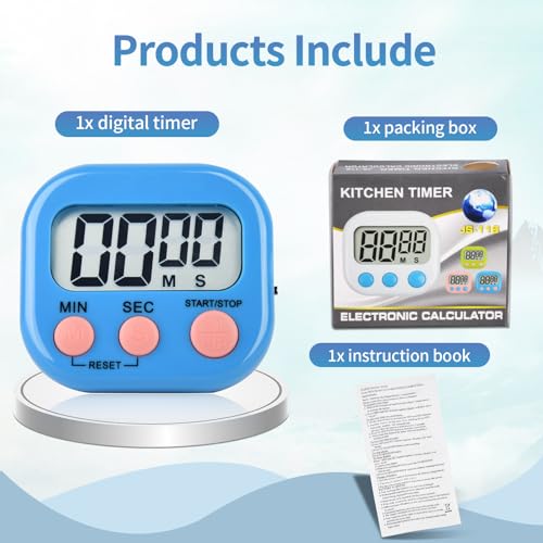 4 Pack Digital Kitchen Timer Magnetic Digital Timer with Big Display Loud Ring Cooking Timers for Kitchen Electronic Timer for Cooking, Game, Gym, Break Time, Classroom (Pink,Blue,Green,Purple, 4) - color: Pink,blue,green,purple