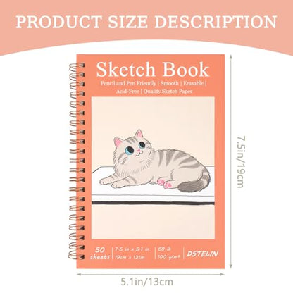 DSTELIN 2 Pack Mini Sketch Books, 7.5 x 5.1 Inch, Spiral Bound with Hard Cover, 50 Sheets per Pad,100gsm, Ideal for Sketching and Mixed Media Creations