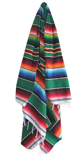 Del Mex Mexican Serape Blanket (X-Large, Green) - color: Green, size: X-Large