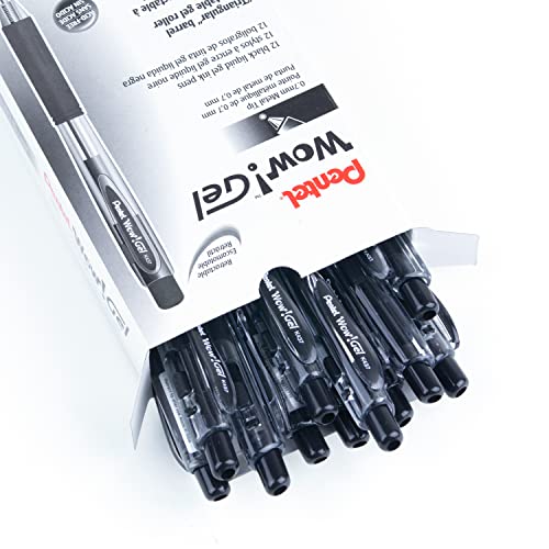 Pentel WOW! Gel Retractable Gel Pen 0.7mm Medium Line Black Ink, Box of 12 (K437-A) (Pack of 2) - color: Black, size: 12 Count (Pack of 2)