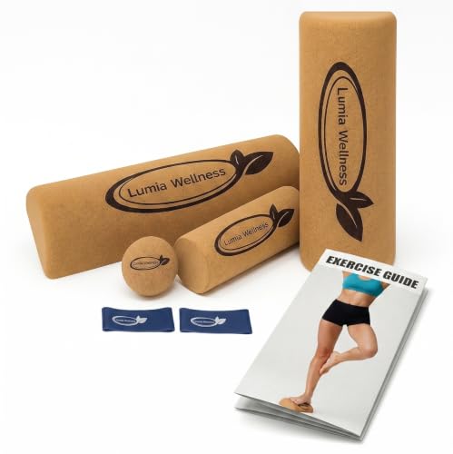 Natural Cork Balance Board Set - Yoga Foot & Ankle Strengthener, Balancing Board Massager for Plantar Fasciitis Relief, Pilates Toe Stretcher