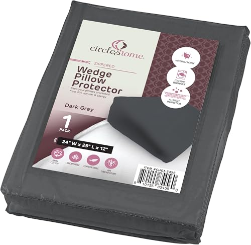 CirclesHome Wedge Pillow Cover 100% Cotton, Zippered Wedge Pillow Case Protector, Soft, Hypoallergenic & Breathable -Dark Grey, (24Wx25Lx12) - color: 4 - Dark Grey, size: Wedge (24 x 25 x 12 inches) - Set of 1