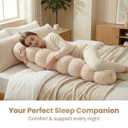Pat. Pend. Long Body Pillow for Adults, 47 Inch, Beige - color: Beige, size: 47"x 7.87"