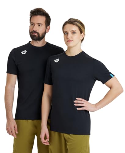 Arena Unisex Adult Team Solid Crew Neck T-Shirt Short Sleeve Quick Dry Athletic Lightweight Top - color: Black, size: Medium