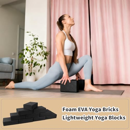 12 Pcs Foam Eva Yoga Blocks Bulk Yoga Supportive Blocks Black Non Slip Lightweight Bricks Prop Accessories for Men Women Beginners Meditation Pilates and Stretching