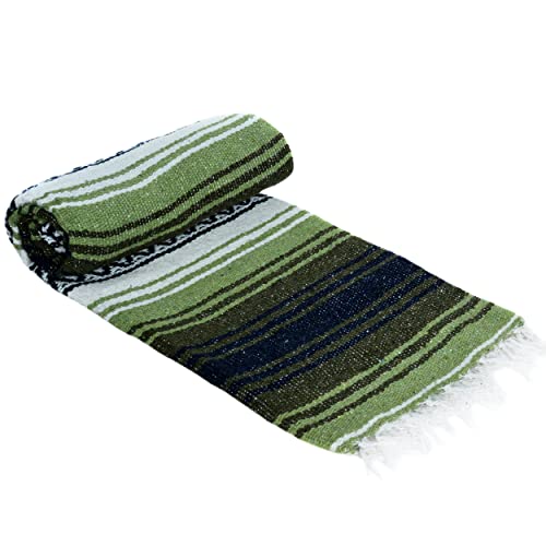 La Montana Bulk Falsa Mexican Blanket, 4 Pack, Dark Olive/Light Olive/White - color: Dark Olive/Light Olive/White