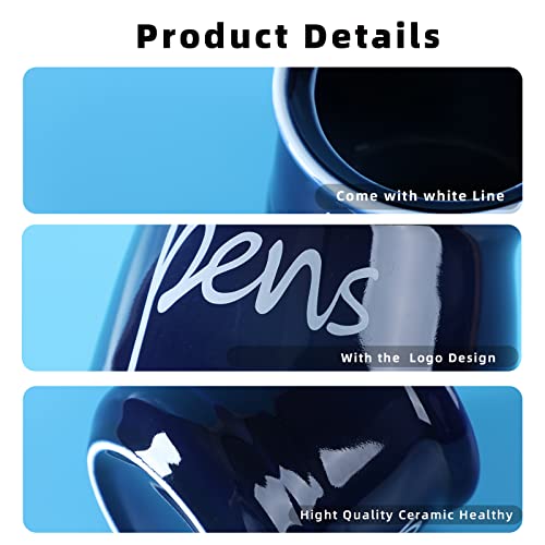 ONTUBE Porcelain Pens Holder Stand ,Ceramic Pencils Holder (Navy) | Porcelain, ceramic, pen & pencil holder, sturdy, easy-clean, non-slip, compact, elegant, durable, versatile, white, modern - color: Navy