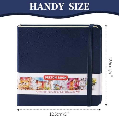5x5 Pocket Sketch Book,80gsm Hardcover Art Sketchbook for Drawing Journal | PU Cover,Blank Paper,96Sheets/192Pages,Lay-Flat,Portable Travel Creation Paint Diary Memo Planner,Dry Media.Royal Blue - color: PU Cover-5x5in-Royal Blue