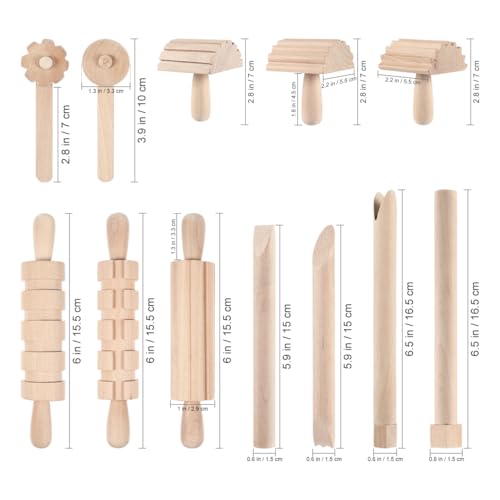 DIYEAH 12PCS Wooden Clay Tools for Kids, Play Dough Modeling Set | Beige Sculpting Kit with Rolling Pins, Texture Rollers, Cutters and Shaping Sticks for Pottery, Crafts and DIY Activities