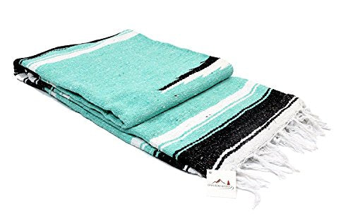 Open Road Goods Mexican Diamond Blanket - XL Heavyweight Yoga Blanket – Handmade in Mexico - Thick Boho Serape Saltillo Style Throw for Beach, Picnic, Home, Camping and More! (Mint & Black) - color: Mint & Black