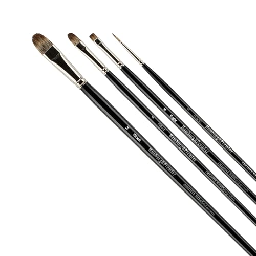 Creative Mark Hamburg Premiere Professional Oil Painting Brushes - Medium Asst Set of 4 Handmade Oil Paint Brushes w/ #14 Filbert - Natural & Synthetic Blend, Long Triple-Lacquered Birch Handle - size: Medium - Set of 5