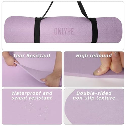 Yoga Mat Extra thick 8mm Exercise mat, Soft Lightweight TPE Fitness Mat with strap, High Elasticity, Anti-fatigue,non-slip mat for Women, Yoga, Camping, Travel, Gym & Outdoor | 72"L x 0.32"Th - color: Taro Purple