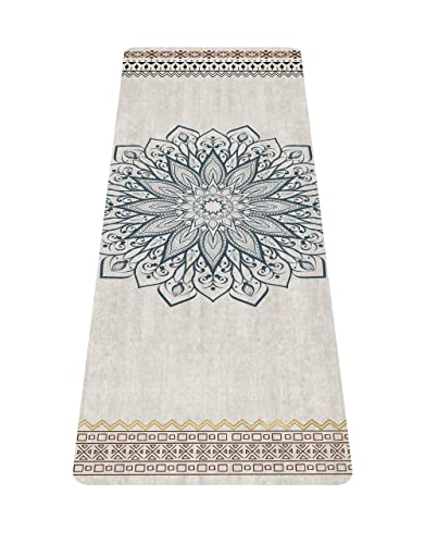 nuveti Printed Travel Yoga Mat 1/16 Inch Thick Non Slip Fitness Workout Mat | with Carrying Bag, Foldable Lightweight Suede & Natural Rubber Yoga Mat for Yoga Pilates and Fitness 72" L x 24" W x 1.5mm - color: QiuQianSuo