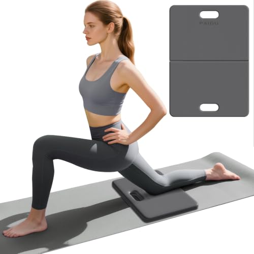 PAIDU Yoga Knee Pad 1" Thick, Foldable for Home Gym | knee pad for pain-free knees, elbows, wrists & back, foldable for home gym, pilates, plank and abdominal training - color: Grey + Black