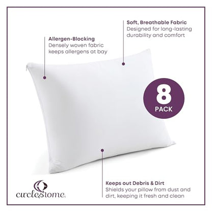 CirclesHome Pillow Protectors 8 Pack Standard Zippered - 100% Cotton Breathable Pillowcases - Protects Pillows from Dirt, Dust and Debris (Standard - Set of 8 - 20x26) - color: 1 - White, size: Standard (20 x 26 inches) - Set of 8