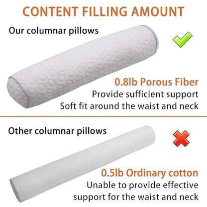 Cylindrical Pillow、 Fillable Porous Fiber Contour Neck Pillow、 (Pack of 2, White Jacquard) 18 x 4 inches、Bolster Pillow for Bed、Legs, Back and Yoga (18x4)