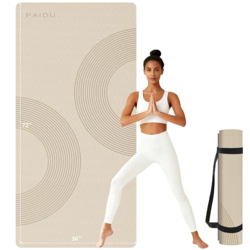 PAIDU Large Yoga Mat, 72"x36"x2/5" POE Non-Slip Exercise Mat | 10MM Thick, POE, non‑slip, ideal for home gym, yoga, pilates, fitness & floor use - color: Beige - Double C