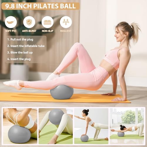 HASHMUST Pilates Ring Kit 12 PCS for Women, Home Workout Equipment with Magic Circle, Mini Exercise Ball, Resistance Bands, Massage Lacrosse, Yoga Strap, Full-Body Fitness Set for Toning & Gift - color: Black