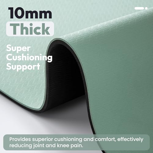 Umineux Non Slip Yoga Mat 72"x24" Exercise & Fitness Mat For Women and Men - color: Matcha Green & Black, size: 10MM