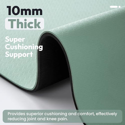 Umineux Non Slip Yoga Mat 72"x24" Exercise & Fitness Mat For Women and Men - color: Matcha Green & Black, size: 10MM