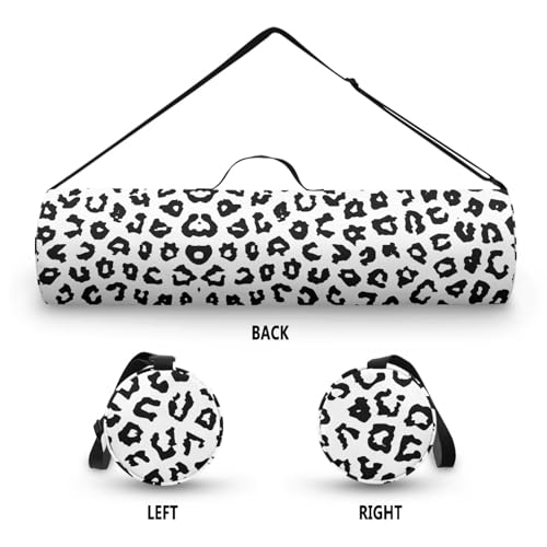 Yoga Mat Bags for Women Lightweight Gym Bag with Strap Full Zip Yoga Accessories - color: Leopard Print White