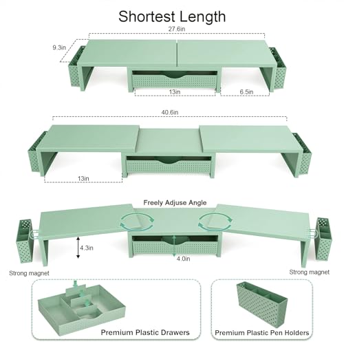 gianotter Dual Monitor Stand Riser With Drawer and 2 Pen Holders - color: Sage Green