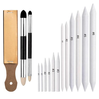 15 PCS Blending Stumps and Blending Sponge Pens with Sandpaper Pencil Sharpener, Tortillions Blending Sticks for Shading Complete, Blending Pencils for Student Artist Charcoal Sketch Drawing Tools - size: 15pcs