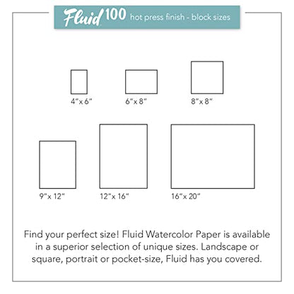 Fluid 100 Watercolor Paper Block, 9 x 12 inches, 15 Sheets, 140 lb (300 GSM) 100% Cotton Hot Press Pad for Artist Painting and Wet Media - size: 9 x 12