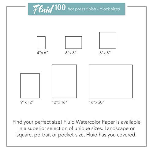 Fluid 100 Watercolor Paper Block, 4 x 6 inches, 15 Sheets, 140 lb (300 GSM) 100% Cotton Hot Press Pad for Artist Painting and Wet Media - size: 4 x 6