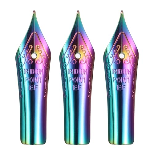 PATIKIL 0.38 mm Line Width Fountain Pen Nib Replacement, 3 Pack 304 Stainless Steel Special Spare Ink Dip Calligraphy Pen Nib for Drawing Writing Signing, Colorful(EF Tip) - color: Colorful