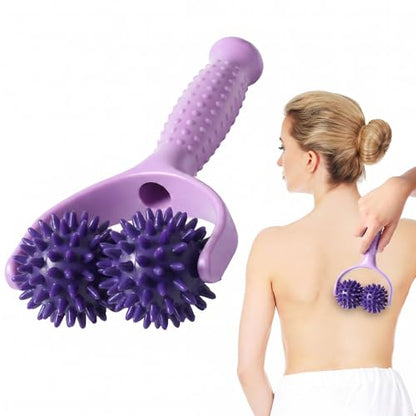 Handheld Spiky Massage Balls Rollers, 2 Wheel Spiky Massage Ball Rollers Silicone Manual Massage-Roller with Handle Pressure Point Muscle Massages Tool for Foot Arm Body Neck Leg Pain Pressure Relief - color: Purple