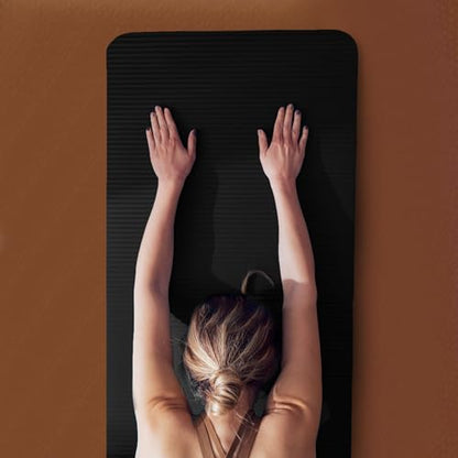 BalanceFrom 7-Piece Yoga Set with 71x24x0.5 Inches Extra Thick Mat and Carrying Sling – Includes 2 Blocks, Stretch Strap, 2 Towels, and Knee Pad for Home, Studio, and Gym Workouts - color: Black
