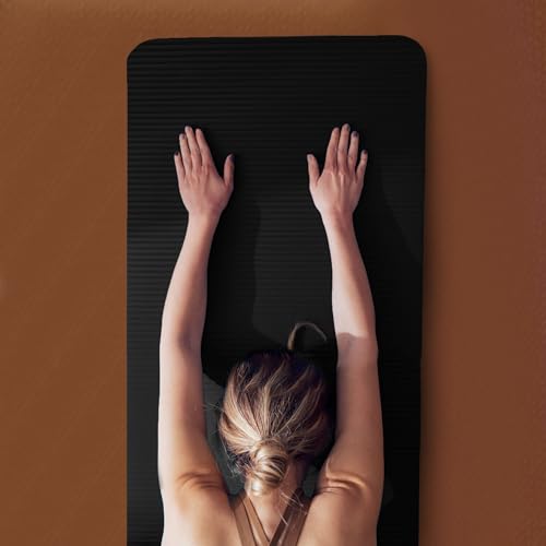 BalanceFrom 7-Piece Yoga Set with 71x24x0.5 Inches Extra Thick Mat and Carrying Sling – Includes 2 Blocks, Stretch Strap, 2 Towels, and Knee Pad for Home, Studio, and Gym Workouts - color: Black