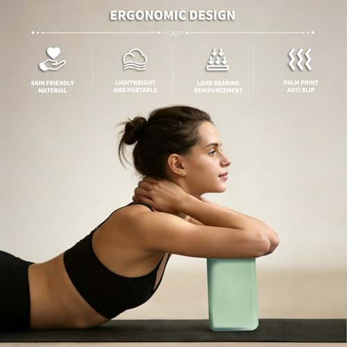 Yoga Blocks 2 Pcs, 9"x6"x3" Yoga Brick Foam Blocks EVA Foam Block Yoga Props Accessories for Yoga Pilates Stretching and Meditation - color: Mint Green