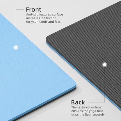 10mm0.4"TPE Yoga Mat Thick Wide Large for Home Workout Carrying Strap | Non Slip Exercise Mats Cushioned Joint-Friendly Stable,76"x28"Extra long Tapis Entrainement Au Sol Fitness,Pilates Gym Travel - color: blue