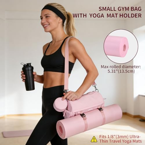 Small Gym Bag for Women Men, 15L Sports Workout Bag with Wet Pocket and Yoga Mat Holder, Lightweight & Water-Resistant Mini Travel Duffle Bag (Pink) - color: Pink
