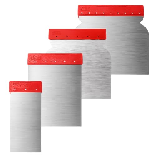 4 PCS Stainless Steel Metal Putty Knife, Body Filler Spreader Set Metal Scraper Automotive Spreader Multipurpose Use Knives Spackle Spatula Steel Sheet Putty Spreaders for Wall Decoration Hand Tools - color: Red