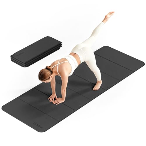 PAIDU Foldable Yoga Mat 10mm Thick, 75"x26" Non-Slip Fitness Exercise Mat - color: Black